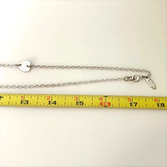 Silver Tone Chain Necklace Hammered Steel Hearts Signed NY - Picture 5 of 5